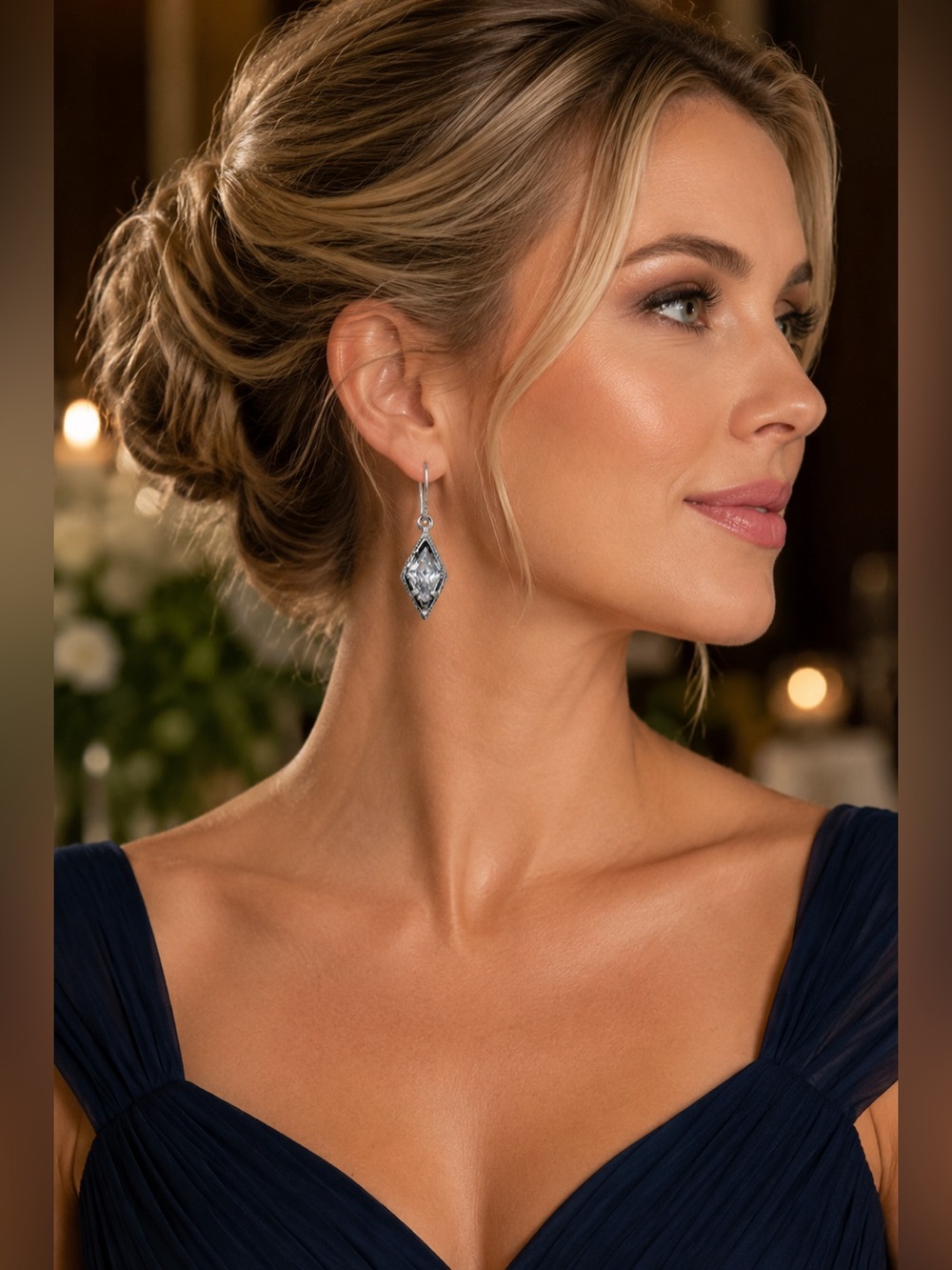 Silpada Oxidized Sterling Silver Stunning MARQUIS CZ French Wire Drop Earrings